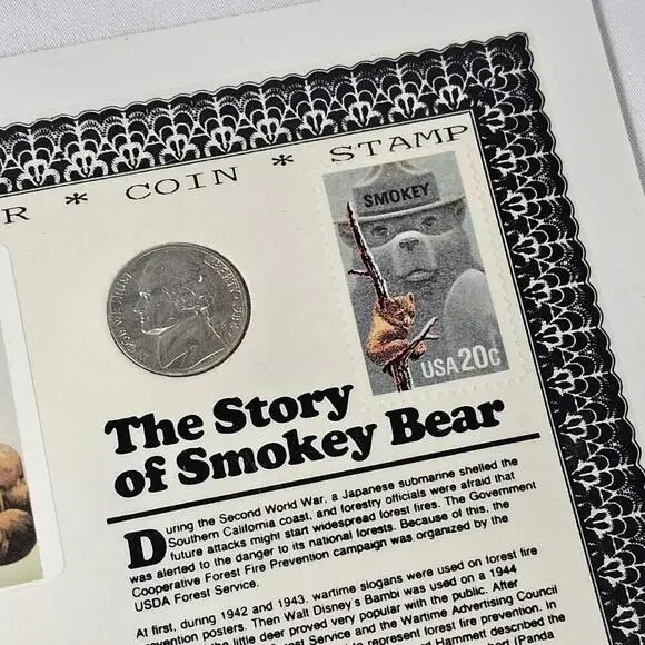 Vintage NPS Smokey Bear 40th Anniversary 1984 Nickle And Stamp Display Board - Picture 3 of 9